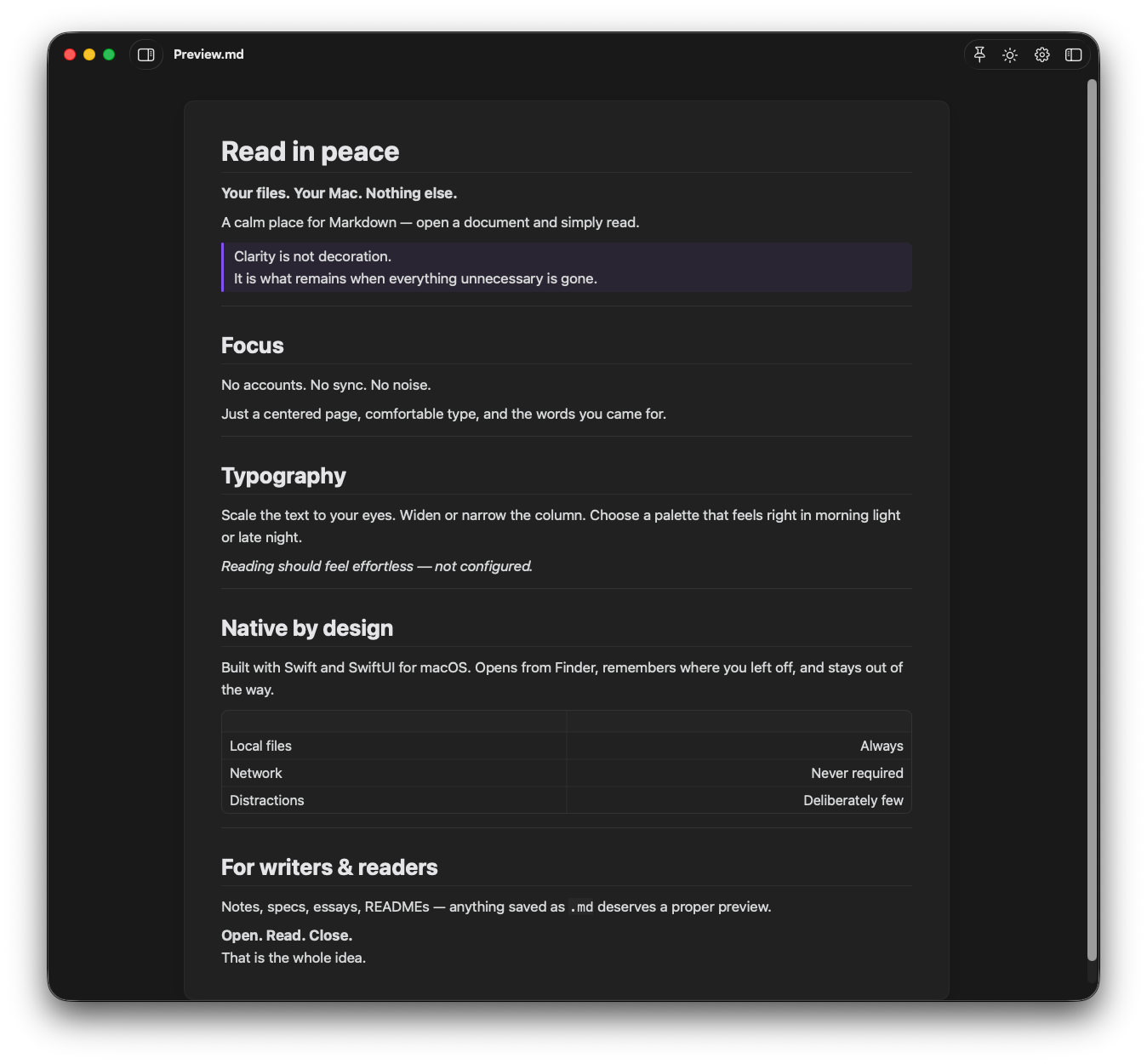 Markdown Preview in dark appearance