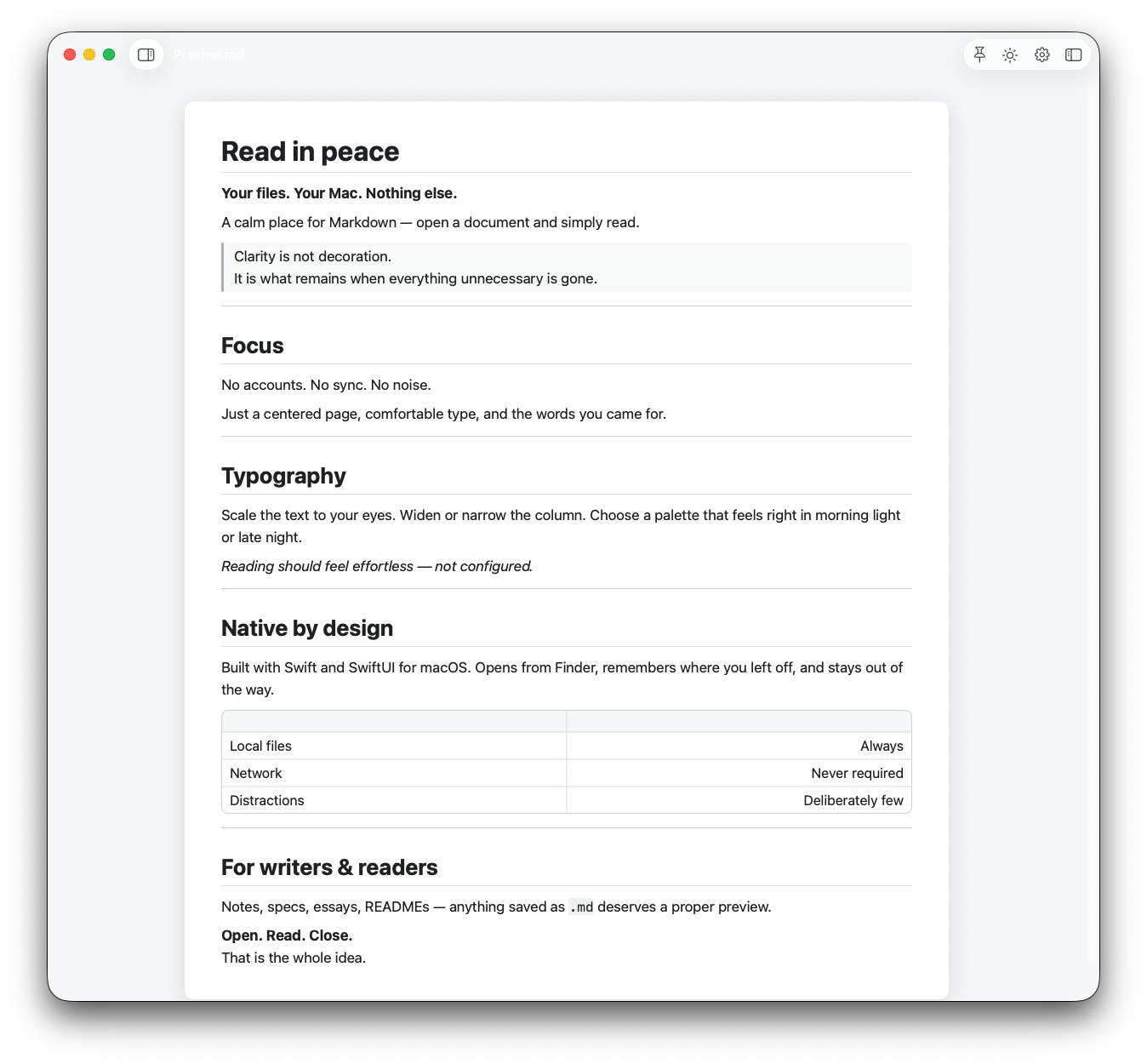 Markdown Preview showing a document in light appearance
